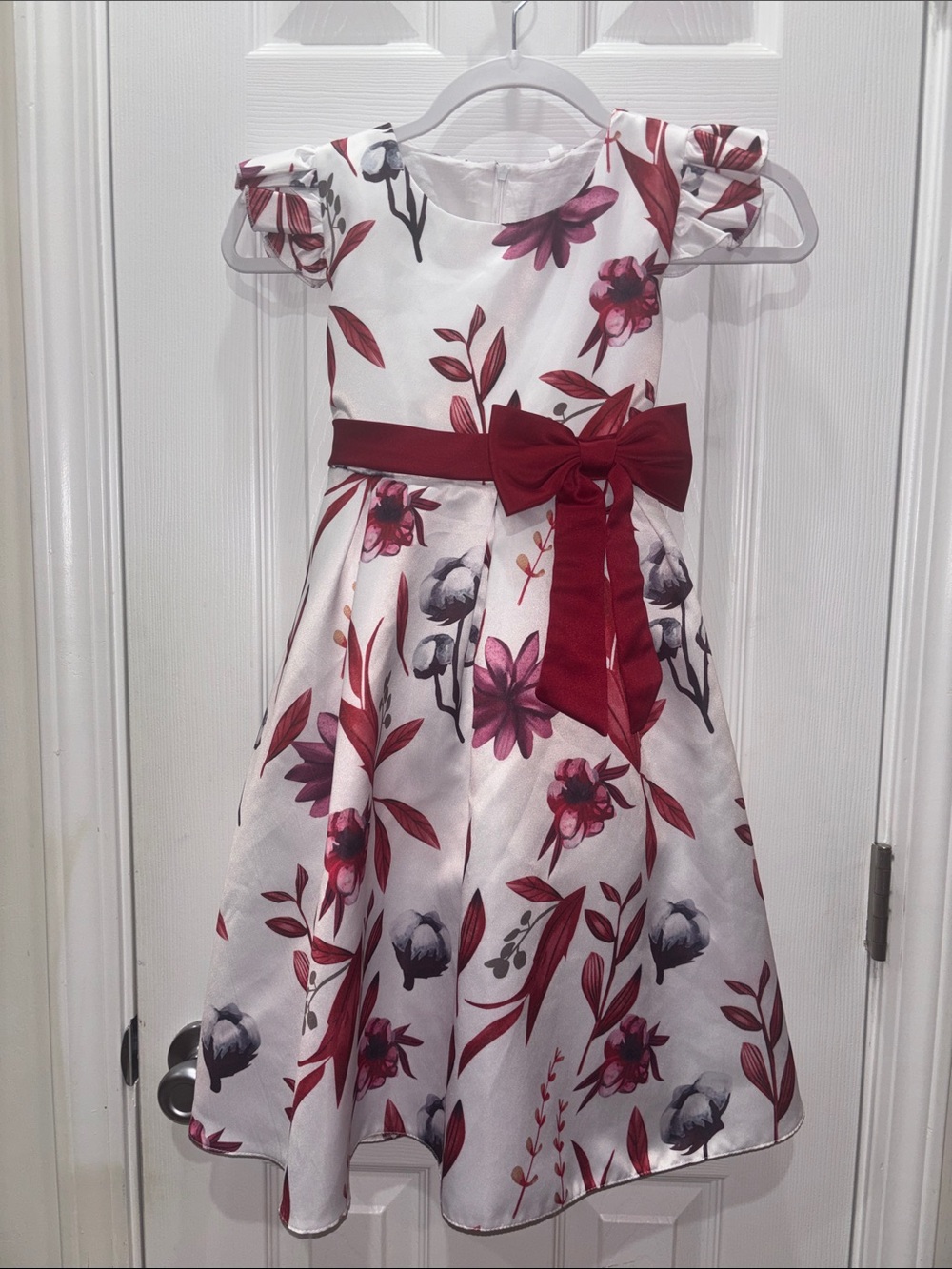 Girls' Red Floral Bow Dress size 7-8y
